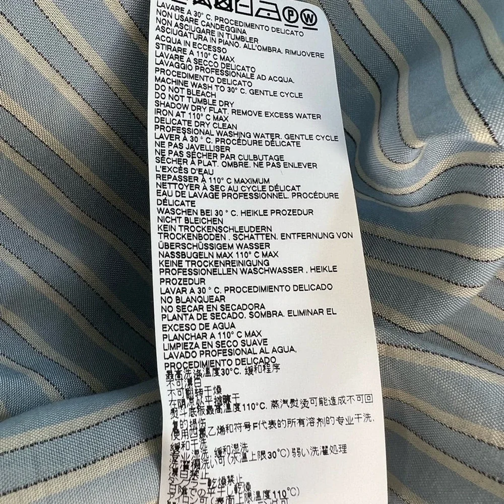 Maison Margiela Blue Pinstriped Band Collar Men’s Long Sleeve Button Up Shirt - Picture 9 of 11